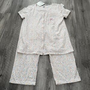 Aria 2-Pc Pajama Set Womens Sz Small Blush Floral Cap Sleeve Capri Lightweight